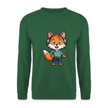Fuchs Lustige Zeichentrickfigur Kopfhörer Musik - Unisex Pullover - Grün - Vorne