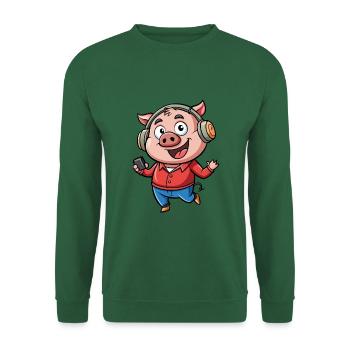 Schwein Lustige Zeichentrickfigur Kopfhörer Musik - Unisex Pullover - Grün - Vorne