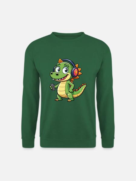 Krokodil Lustige Zeichentrickfigur Kopfhörer Musik - Unisex Pullover - Grün