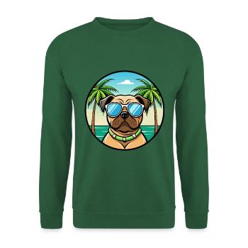 Mops Hund Rasse Cartoon Sonnenbrille Strand - Unisex Pullover - Grün - Vorne