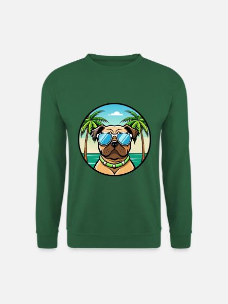 Mops Hund Rasse Cartoon Sonnenbrille Strand - Unisex Pullover - Grün