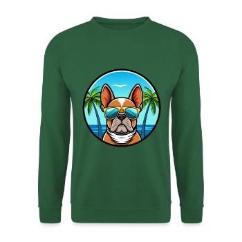 Bouledogue Français Race Dessin Animé Lunettes de Soleil Plage - Sweat-shirt Unisexe - vert foncé - Devant