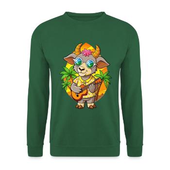 Lustige Ziege Cartoon Sommer Strand Sonnenbrille Gitarre - Unisex Pullover - Grün - Vorne
