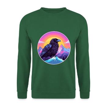 Krähe Aquarell Karikatur Kawaii Haustier Tier Bunt - Unisex Pullover - Grün - Vorne
