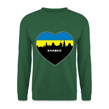Flaggen-Skyline-Reise-Andenken Charkiws Ukraine - Unisex Pullover - Grün - Vorne