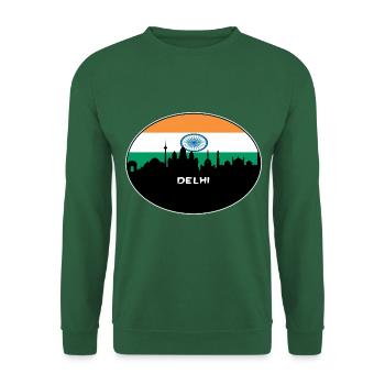 Delhi Indien Flagge Skyline Silhouette Reisen - Unisex Pullover - Grün - Vorne
