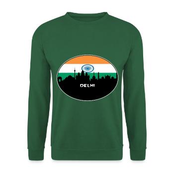 Delhi Indien Flagge Skyline Silhouette Reisen - Unisex Pullover - Grün - Vorne