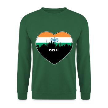 Delhi Indien Flagge Skyline Reise Souvenir - Unisex Pullover - Grün - Vorne