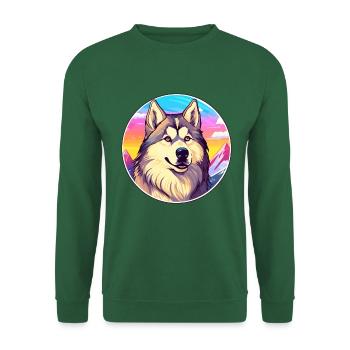 Alaska Malamute Hunderasse Cartoon Kawaii Watercol - Unisex Pullover - Grün - Vorne