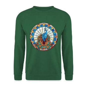 Pfau Buntes Aquarell Tier Illustration - Unisex Pullover - Grün - Vorne