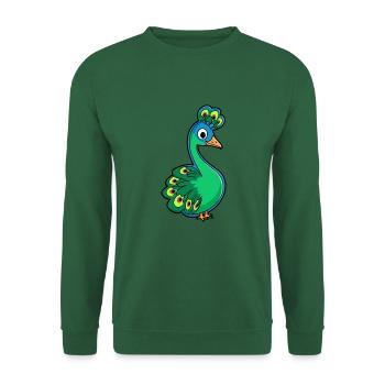 Pfau Niedliche Karikatur Kawaii Aquarell Tier Haustier - Unisex Pullover - Grün - Vorne