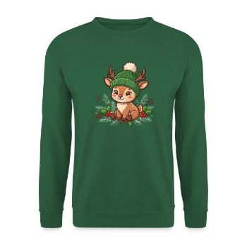Gemütlicher Winterhirsch-Plush - Unisex Pullover - Grün - Vorne