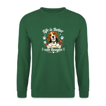 Das Leben ist besser mit Beagles – für dunkle Kleidung - Unisex Pullover - Grün - Vorne