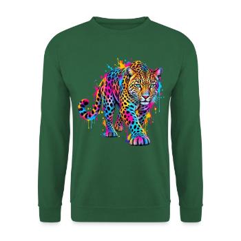 Leopard – Buntes Neon Graffiti Tierporträt - Unisex Pullover - Grün - Vorne