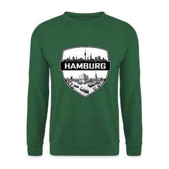 Hamburg-Deutschland-Skyline-Reiseabzeichen-Souvenir - Unisex Pullover - Grün - Vorne