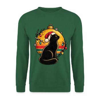 Schwarzer Kater im Weihnachtszauber - Unisex Pullover - Grün - Vorne