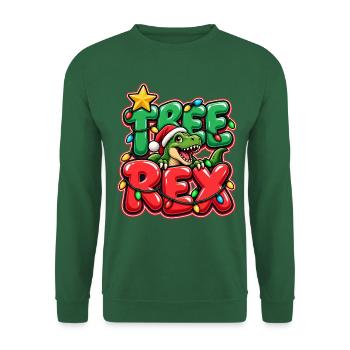Dino Weihnachtsdino mit Lichterkette - Unisex Pullover - Grün - Vorne