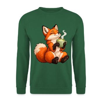 Fuchs mit Matcha Latte – Süße Teepause - Unisex Pullover - Grün - Vorne