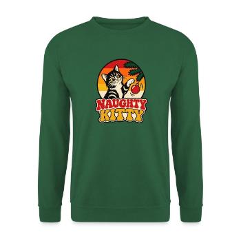 Freche Katze Naughty Kitty Retro Weihnachten - Unisex Pullover - Grün - Vorne