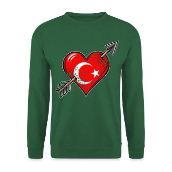 Türkei Flagge Herz mit Pfeil used look - Unisex Pullover - Grün - Vorne