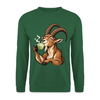 Steinbock mit Matcha Latte – Alpen und Sternzeiche - Unisex Pullover - Grün - Vorne