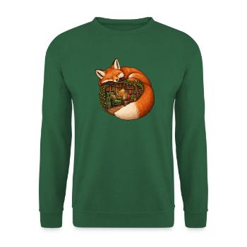 Schlafender Fuchs mit einer gemütlichen Bibliothek - Unisex Pullover - Grün - Vorne