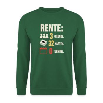 Rente 3 Freunde 32 Karten 0 Termine – Skat - Unisex Pullover - Grün - Vorne