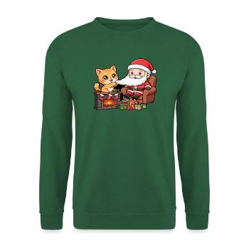 CatChristmas: Weihnachtsmann am Kamin - Unisex Pullover - Grün - Vorne