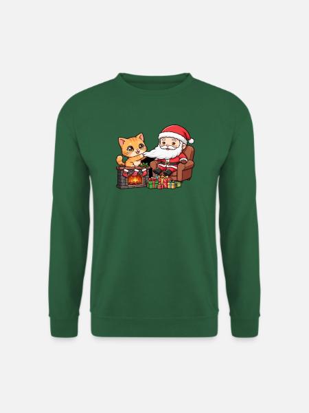 CatChristmas: Weihnachtsmann am Kamin - Unisex Pullover - Grün