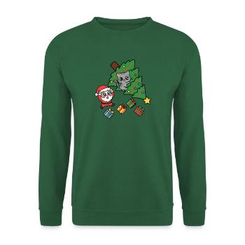 Fröhliche Katze und Weihnachtsbaum - Unisex Pullover - Grün - Vorne