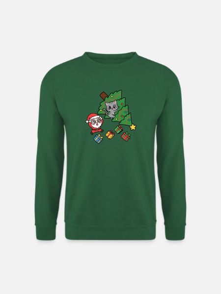 Fröhliche Katze und Weihnachtsbaum - Unisex Pullover - Grün
