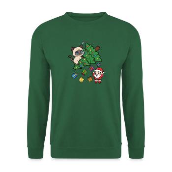 Weihnachtskatze zwischen Baum und Geschenken - Unisex Pullover - Grün - Vorne