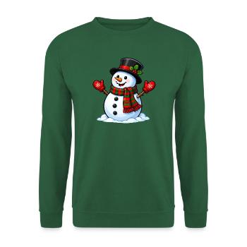 Schneemann mit Schal und Mütze - Unisex Pullover - Grün - Vorne