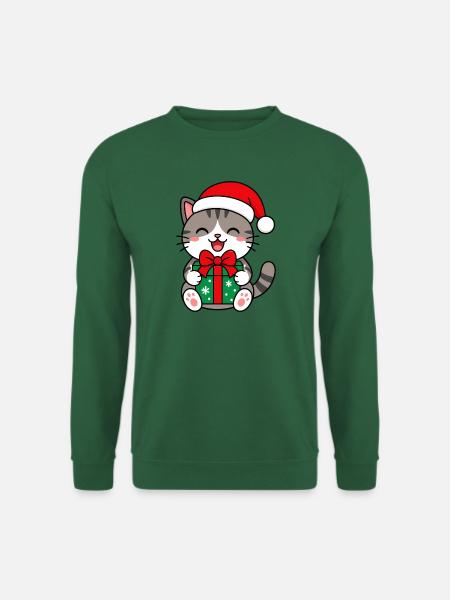 Kawaii-Katze mit Weihnachtsgeschenk - Unisex Pullover - Grün