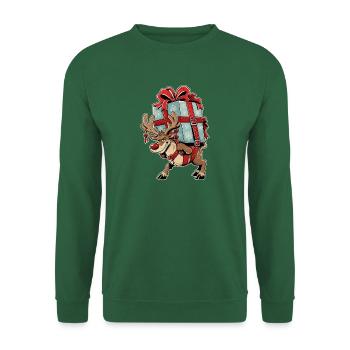 Rentier mit Geschenkpaket Winter - Unisex Pullover - Grün - Vorne