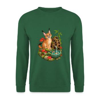 Kleiner Karakal am japanischen Koi-Wasserrad - Unisex Pullover - Grün - Vorne
