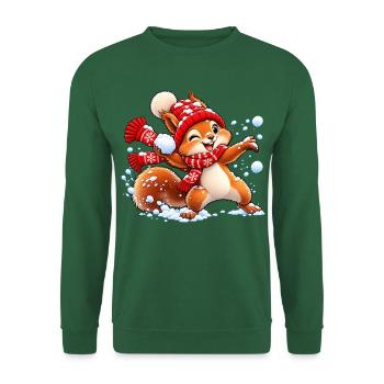 Eichhörnchen im Schnee – Süßer Winterspaß - Unisex Pullover - Grün - Vorne