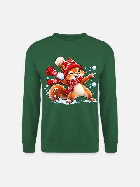 Eichhörnchen im Schnee – Süßer Winterspaß - Unisex Pullover - Grün