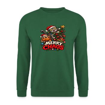 Weihnachtschaos – Katze und Hund - Unisex Pullover - Grün - Vorne