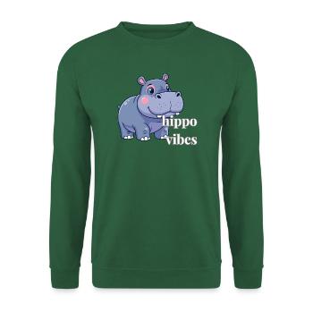 Hippo Vibes: Niedlicher Cartoon-Hippo - Unisex Pullover - Grün - Vorne