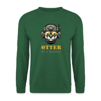 Otter mit Militärhelm und Sonnenbrille auf Mission - Unisex Pullover - Grün - Vorne