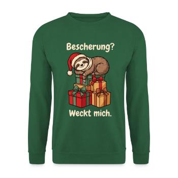 Schlafendes Faultier mit Weihnachtsmütze - Unisex Pullover - Grün - Vorne