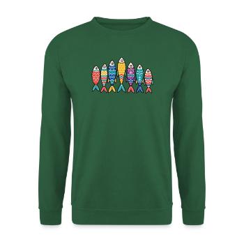 Bunte Volkskunst Fischschule Marine Ozean Tee - Unisex Pullover - Grün - Vorne