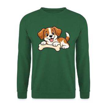 Süßer kleiner Hund mit Knochen – Comic Welpe - Unisex Pullover - Grün - Vorne