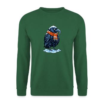 Eisrabe mit Orangen Schal - Unisex Pullover - Grün - Vorne