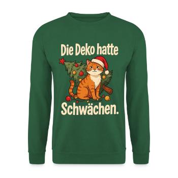 Weihnachtskatze mit Nikolausmütze Lustiger Spruch - Unisex Pullover - Grün - Vorne