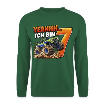 Monstertruck zum 7. Geburtstag – Yeahhh ich bin 7 - Unisex Pullover - Grün - Vorne