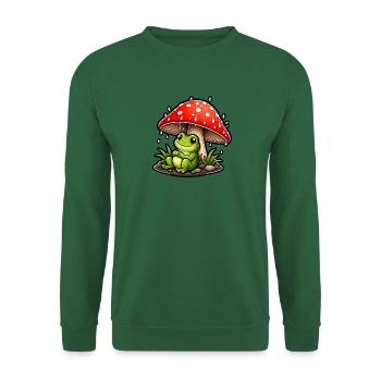 Süßer Frosch Fliegenpilz Regen Niedlich T-Shirt - Unisex Pullover - Grün - Vorne