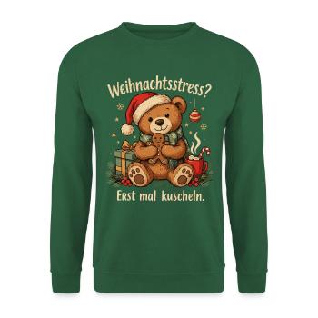 Kleiner Teddybär mit Nikolausmütze und Lebkuchen - Unisex Pullover - Grün - Vorne