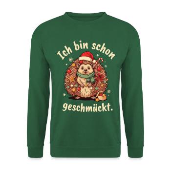 Weihnachtsigel mit Lichterkette - Unisex Pullover - Grün - Vorne